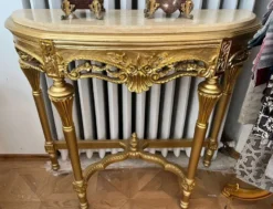 Casa Padrino Barock Konsole Gold / Creme - Handgefertigter Massivholz Konsolentisch mit Marmorplatte - Antik Stil Konsole - Antik Stil Möbel - Barock Möbel - Edel & Prunkvoll