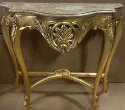 Casa Padrino Barock Konsole Gold / Grau - Handgefertigter Massivholz Konsolentisch mit Marmorplatte - Antik Stil Konsole - Antik Stil Möbel - Barock Möbel - Barock Einrichtung