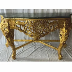 Casa Padrino Barock Konsole mit Marmorplatte Gold / Grün - Prunkvolle Barockstil Möbel