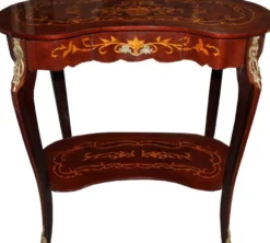 Casa Padrino Barock Konsolentisch mit Schubladen in Braun mit Intarsien - Nierenform - 81 x 45 x 80 cm - Antik Stil Telefontisch