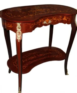 Casa Padrino Barock Konsolentisch mit Schubladen in Braun mit Intarsien - Nierenform - 81 x 45 x 80 cm - Antik Stil Telefontisch