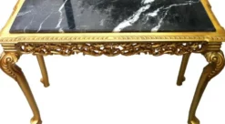 Casa Padrino Barock Konsolentisch Gold mit schwarzer Marmorplatte - Luxuriöse Konsole 122 x 89 x 47 cm
