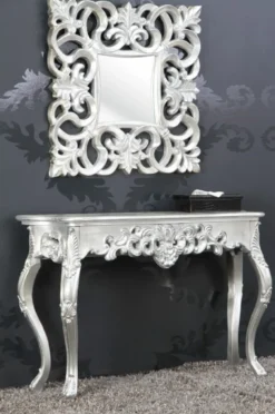 Casa Padrino Barock Konsole Silber 85 cm - Barockstil Konsolentisch - Barock Möbel