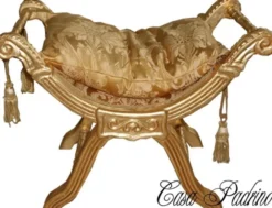 Casa Padrino Barock Kreuzhocker ModA1 im edlen Gold Muster mit Gold lackiertem Massivholzrahmen 76 x 44 x 54 cm