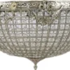 Casa Padrino Barock Kristall Deckenleuchte Silber Ø 60 x H. 30 cm - Prunkvoller Decken Kronleuchter - Barock Leuchten