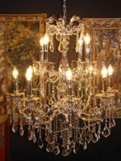 Casa Padrino Barock Kristall Kronleuchter 12-flammig in Silber - Hängeleuchte, Lüster, Hängelampe, Deckenlampe, Ø 98 cm
