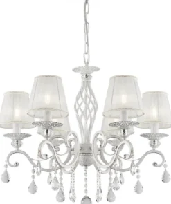 Casa Padrino Barock Kristall Kronleuchter Weiß mit Gold Ø 63 x H. 76-116 cm - Runder Barockstil Kronleuchter - Barock Wohnzimmer Kronleuchter - Edel & Prunkvoll