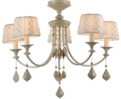 Casa Padrino Barock Kristall Kronleuchter 5-flammig in Beige - Ø 76 x H. 59 cm - Luxus Lüster