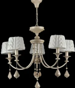 Casa Padrino Barock Kristall Kronleuchter 5-flammig in Beige - Ø 76 x H. 59 cm - Luxus Lüster