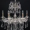 Casa Padrino Barock Kristall Kronleuchter 6-Flammig Silber - Hängeleuchte Lüster Hängelampe Deckenlampe, Höhe 65 cm, Durchmesser 67 cm