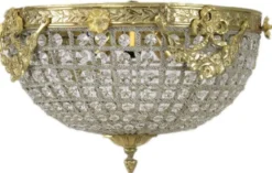 Casa Padrino Barock Kristall Deckenleuchte Gold Ø 40 cm - Runde Deckenlampe im Barockstil - Barock Leuchten - Edel & Prunkvoll