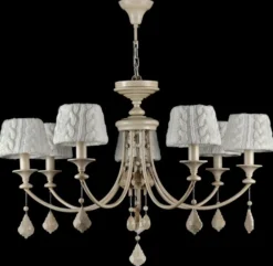 Casa Padrino Barock Kristall Kronleuchter 7-flammig in Beige - Ø 87 x H. 59 cm - Luxus Lüster für gehobene Wohnräume
