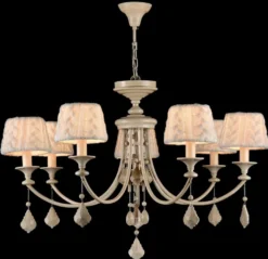 Casa Padrino Barock Kristall Kronleuchter 7-flammig in Beige - Ø 87 x H. 59 cm - Luxus Lüster für gehobene Wohnräume
