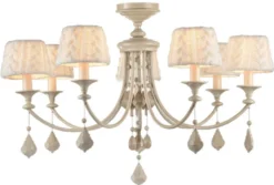 Casa Padrino Barock Kristall Kronleuchter 7-flammig in Beige - Ø 87 x H. 59 cm - Luxus Lüster für gehobene Wohnräume