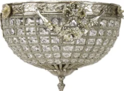 Casa Padrino Barock Kristall Deckenleuchte Silber Ø 30 cm - Runde Deckenlampe im Barockstil - Barock Leuchten - Edel & Prunkvoll