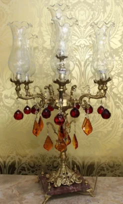 Casa Padrino Barock Kristall Hockerleuchte im prachtvollen Design - Rot / Orange - H 86 cm