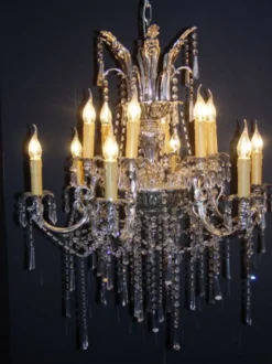 Casa Padrino Barock Kristall Kronleuchter 12-Flammig Silber ModK2 - Hängeleuchte Lüster Hängelampe Deckenlampe