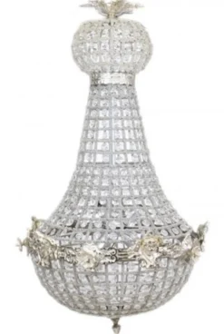 Casa Padrino Barock Kronleuchter Silber mit Glaskristallen 75 x 40 cm Antik Stil - Möbel Lüster Leuchter Hängeleuchte Hängelampe