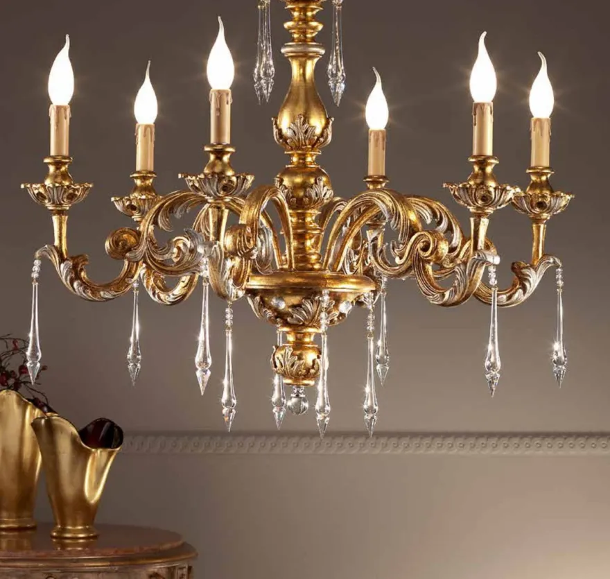 Casa Padrino Barock Kronleuchter Ø 80 x H. 75 cm 6-flammig - Handgefertigte Leuchte aus Italien - Barock Leuchten