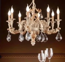Casa Padrino Barock Kronleuchter Elfenbein Ø 75 x H. 85 cm 8-flammig - Handgefertigte Leuchte aus Italien - Barock Leuchten