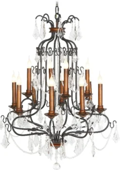Casa Padrino Barock Kronleuchter Schwarz / Kupfer mit Deko Kristallen 90 x H. 130 cm - Hängeleuchte Art Deco