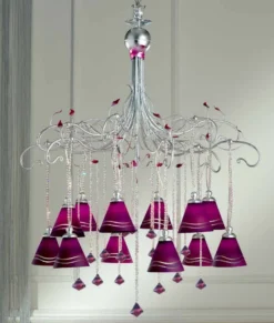 Casa Padrino Barock Kronleuchter Violett Ø 90 x H. 120 cm 12-flammig - Handgefertigte Leuchte aus Italien - Barock Leuchten
