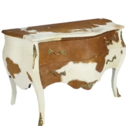 Casa Padrino Barock Kuhfell Kommode Braun / Weiß mit messingfarbenen Metallapplikationen 120 cm - Antik Stil Möbel