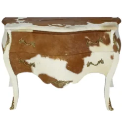 Casa Padrino Barock Kuhfell Kommode Braun / Weiß mit messingfarbenen Metallapplikationen 120 cm - Antik Stil Möbel