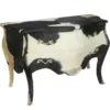 Casa Padrino Barock Kuhfell Kommode Schwarz / Weiß mit silbernen Metallapplikationen 120 cm - Antik Stil Möbel