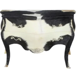 Casa Padrino Barock Kuhfell Kommode Schwarz / Weiß mit silbernen Metallapplikationen 120 cm - Antik Stil Möbel