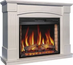 Casa Padrino Barock LED Elektrokamin Weiß 114 x 34 x H. 90,3 cm