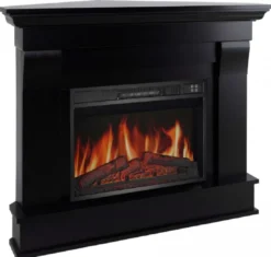 Casa Padrino Barock LED Elektro Eckkamin Schwarz 110 x 70 x H. 90,6 cm