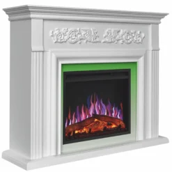 Casa Padrino Barock LED Elektrokamin Weiß 121 x 35 x H. 100 cm - Barock Möbel