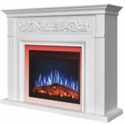 Casa Padrino Barock LED Elektrokamin Weiß 121 x 35 x H. 100 cm - Barock Möbel