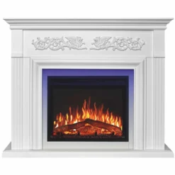 Casa Padrino Barock LED Elektrokamin Weiß 121 x 35 x H. 100 cm - Barock Möbel