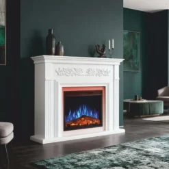 Casa Padrino Barock LED Elektrokamin Weiß 121 x 35 x H. 100 cm - Barock Möbel