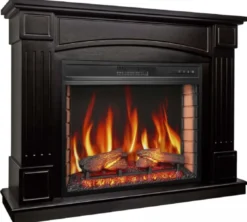 Casa Padrino Barock LED Elektrokamin Schwarz 114 x 34 x H. 90,3 cm
