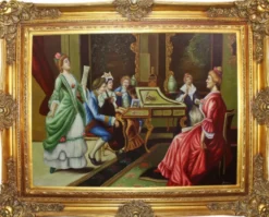Casa Padrino Barock Ölgemälde Das Konzert Mehrfarbig / Gold 160 x 10 x H. 130 cm - Handgemaltes Gemälde mit prunkvollem Rahmen im Barockstil - Deko im Barockstil