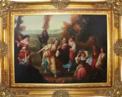 Casa Padrino Barock Ölgemälde Gartenfest Mehrfarbig / Gold 160 x 10 x H. 130 cm - Handgemaltes Gemälde mit prunkvollem Rahmen im Barockstil - Wanddeko im Barockstil