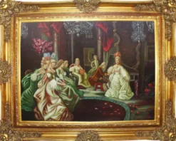 Casa Padrino Barock Ölgemälde Klassisches Konzert 2 Mehrfarbig / Gold 160 x 10 x H. 130 cm - Handgemaltes Gemälde mit prunkvollem Rahmen im Barockstil - Barock Möbel