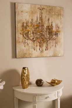 Casa Padrino Barock Ölgemälde Kronleuchter Mehrfarbig 80 x H. 80 cm - Prachtvolles Ölbild