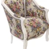 Casa Padrino Barock Lounge Sessel Weiss / Blumenmuster 70 cm x H. 100cm - Massivholz