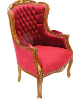 Casa Padrino Barock Lounge Sessel Mahagoni Braun / Bordeaux 70 cm x 60 cm x H. 105cm - Massivholz