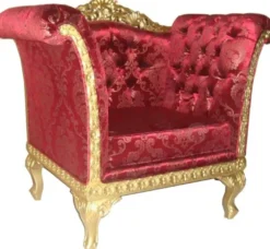 Casa Padrino Barock Lounge Sessel Bordeaux Rot / Gold Massivholz - Handgefertigter Antik Stil Sessel 102 x 70 x 70 cm