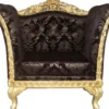 Casa Padrino Barock Lounge Sessel Schwarz Muster / Gold, Mahagoni Massivholz, 102 x 70 x 70 cm