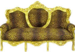 Casa Padrino Barock Lounge Sofa King Leopard / Gold - Wohnzimmer 175 cm