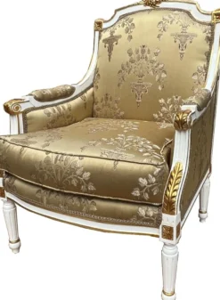 Casa Padrino Barock Lounge Thron Sessel Empire Gold Muster / Weiß / Gold - Interior Wohnzimmer Möbel
