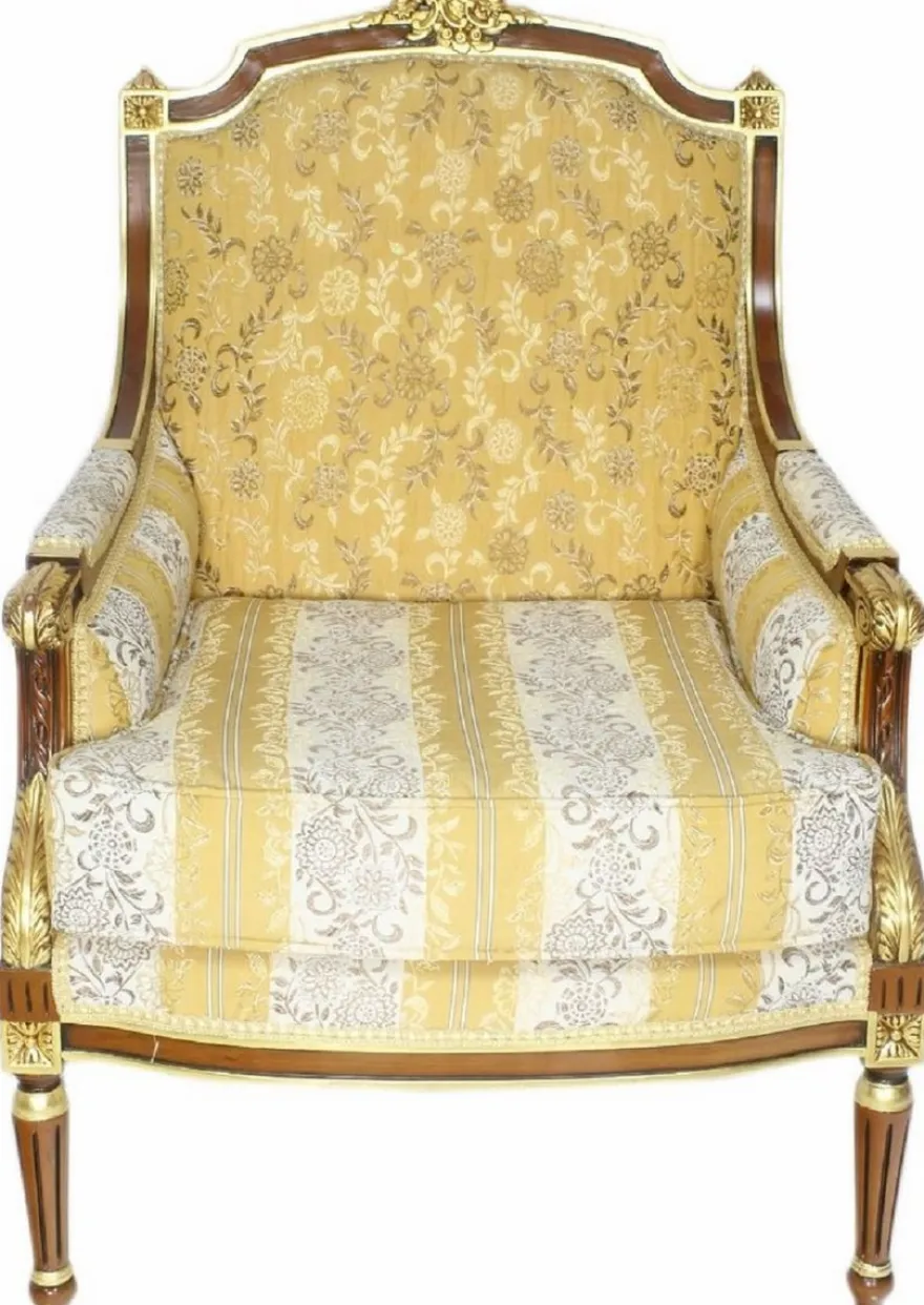 Casa Padrino Barock Lounge Thron Sessel mit elegantem Muster Gold / Weiß / Braun 70 x 70 x H. 100 cm - Barock Möbel