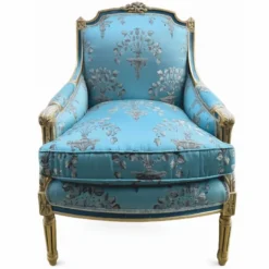 Casa Padrino Barock Lounge Thron Sessel Empire Hellblau Muster / Blau / Gold - Wohnzimmer Möbel im Barockstil - Barock Möbel - Barock Interior