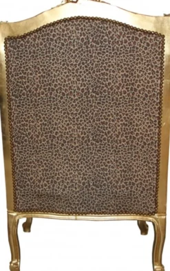 Casa Padrino Barock Lounge Thron Sessel Leopard / Gold Mod2 - Ohrensessel aus Massivholz - 120 x 83 x 64 cm